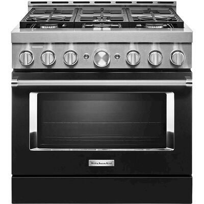 KitchenAid 36 in. 5.1 cu. ft. Smart Convection Oven Freestanding Gas Range with 6 Sealed Burners - Black | KFGC506JBK