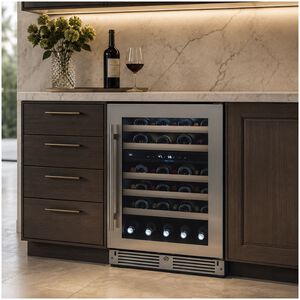 XO 24 in. Undercounter Wine Cooler with Metal Racks, Dual Temperature Zones & 46 Bottle Capacity - Stainless Steel, , hires