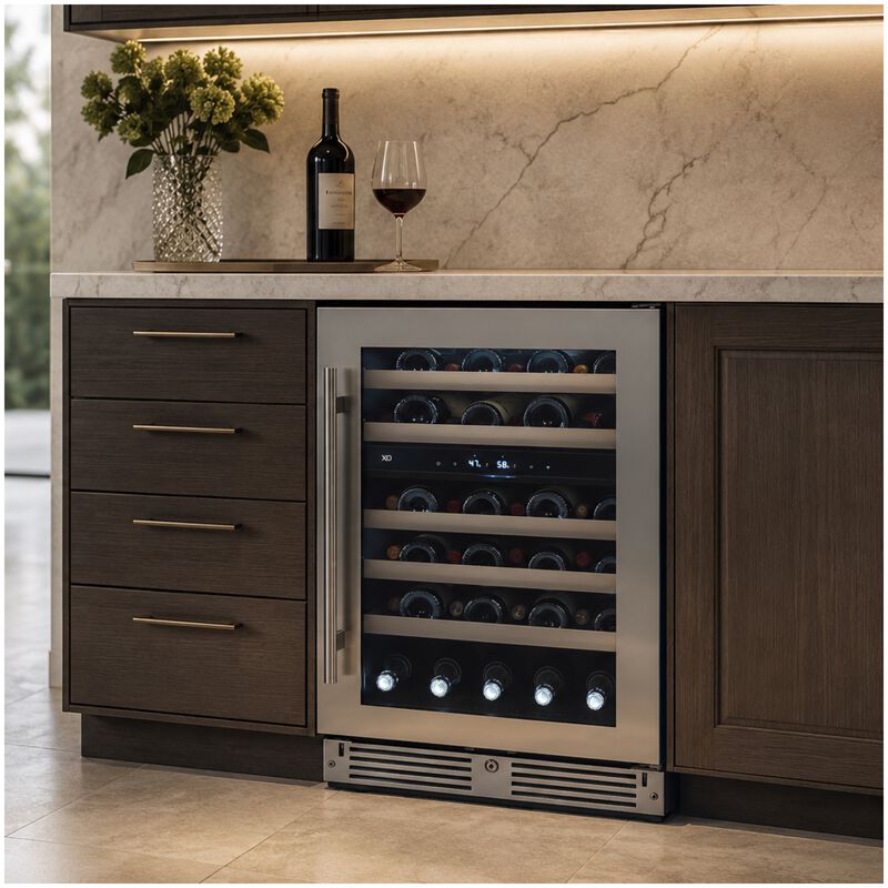 XO 24 in. Undercounter Wine Cooler with Metal Racks, Dual Temperature Zones & 46 Bottle Capacity - Stainless Steel, , hires