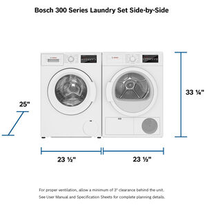 Bosch 300 Series 24 in. 4.0 cu. ft. Stackable Ventless Compact Condensation Electric Dryer with Sanitize Cycle - White, , hires