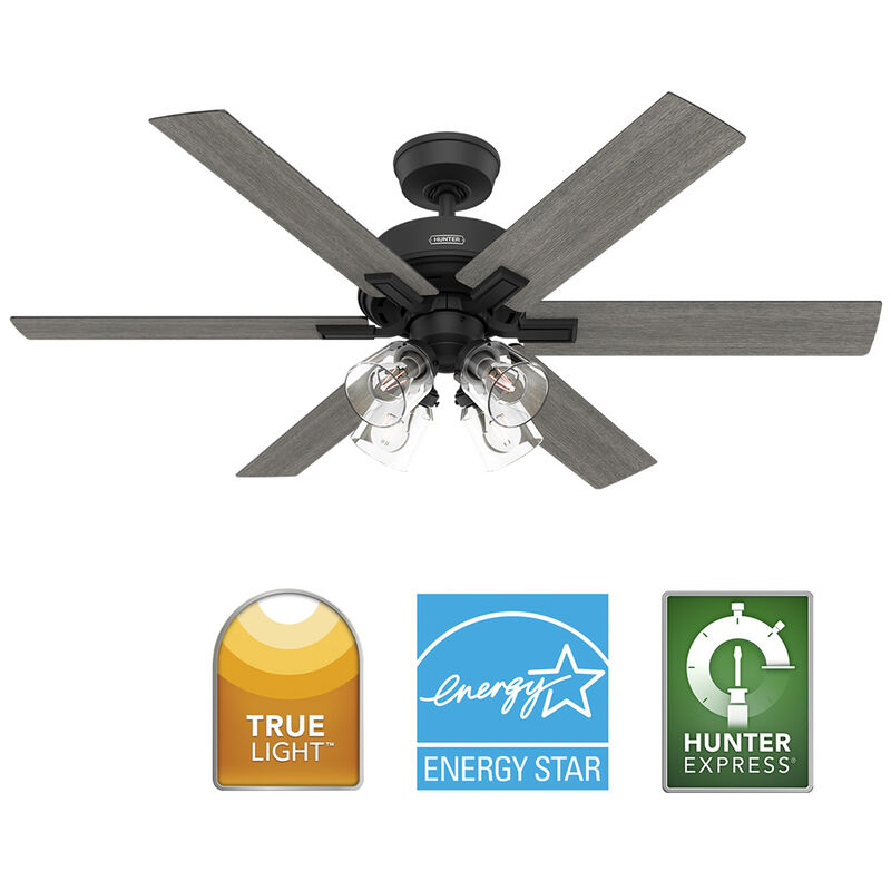 Hunter 52 in. Fonthill Energy Star HunterExpress Ceiling Fan with LED Light Kit & Handheld Remote - Matte Black, Matte Black, hires