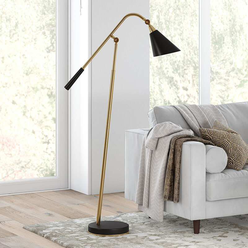 Hudson & Canal Vidal Two-Tone Brass and Matte Black Floor Lamp, , hires