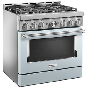 KitchenAid 36 in. 5.1 cu. ft. Smart Convection Oven Freestanding Gas Range with 6 Sealed Burners - Misty Blue, , hires
