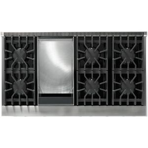 Viking 5 Series 48 in. 7.3 cu. ft. True European Convection Double Oven Dual Fuel Range with 6 Sealed Burners & Griddle - Stainless Steel - Natural Gas, Brushed Brass Trim Option, , hires