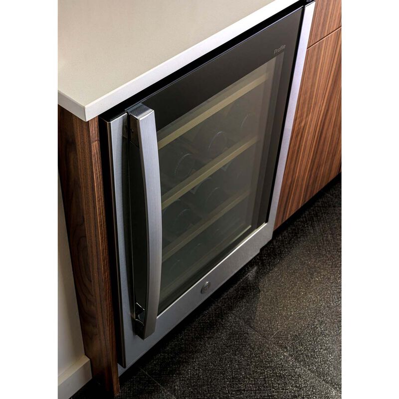 GE 24 in. Undercounter Wine Cooler with Wood Racks, Dual Temperature Zones & 44 Bottle Capacity - Stainless Steel, , hires