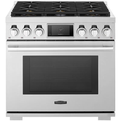 Signature Kitchen Suite 36 in. 6.3 cu. ft. Smart Convection Oven Freestanding Gas Range with 6 Sealed Burners - Stainless Steel | SKSGR360S