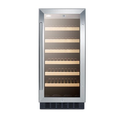Summit 15 in. Undercounter Wine Cooler with Wood Racks, Single Temperature Zone & 33 Bottle Capacity - Stainless Steel | SWC1535B