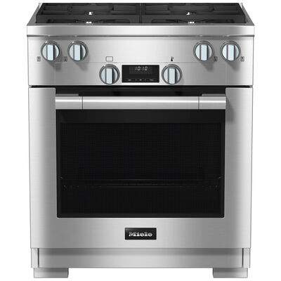 Miele 30 in. 4.6 cu. ft. Convection Oven Freestanding Dual Fuel Range with 4 Sealed Burners - Clean Touch Steel | HR1724-3GDF