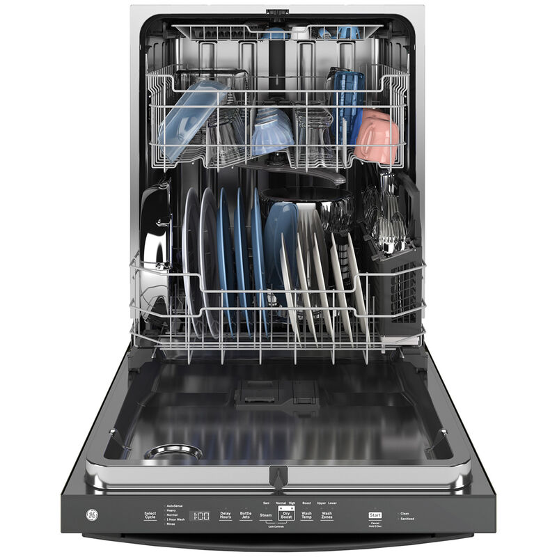 GE 24 in. Top Control Flush-Mount Dishwasher with 45 dBa Sound Level, 3rd-Rack & Dry Boost - Black, Black, hires