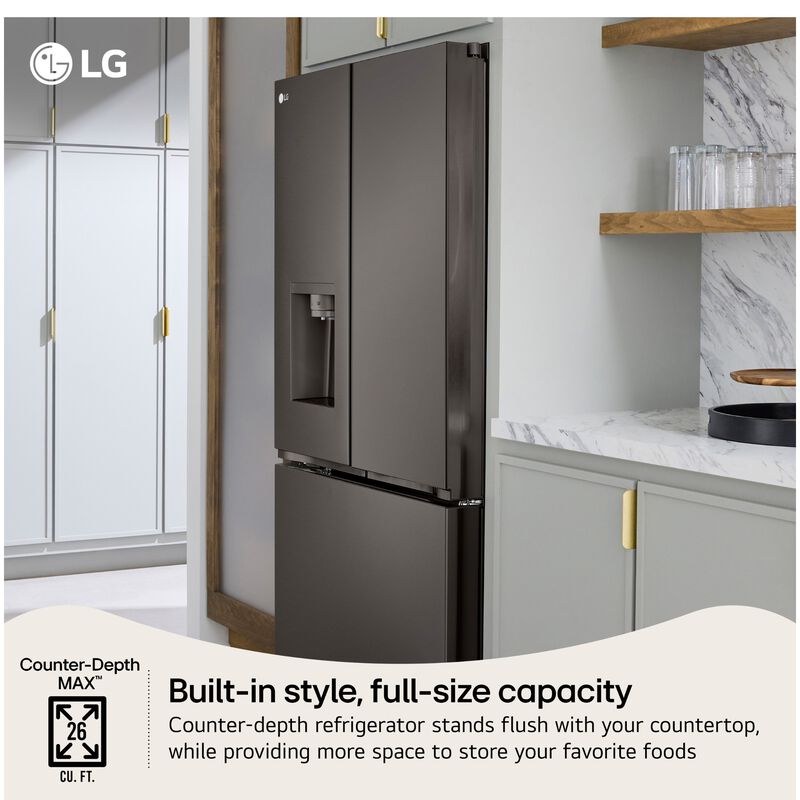 LG 36 in. 25.5 cu. ft. Smart Counter Depth French Door Refrigerator with Ice & Water Dispenser - PrintProof Black Stainless Steel, PrintProof Black Stainless Steel, hires