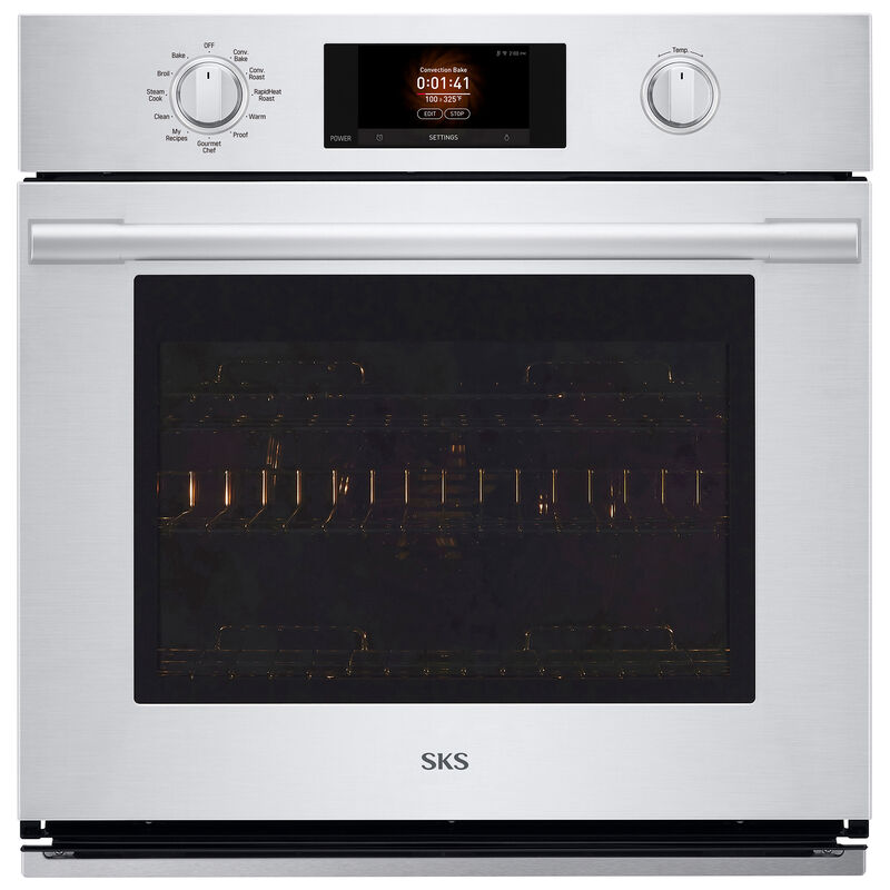 SKS 30 in. 4.7 cu. ft. Smart Steam Electric Single Wall Oven with True European Convection - Stainless Steel, , hires