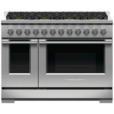 Fisher & Paykel Series 7 Professional 48 in. 7.7 cu. ft. Convection Double Oven Freestanding LP Gas Range with 8 Sealed Burners - Stainless Steel | RGV3488L