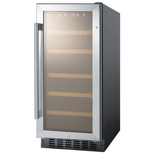 Summit 15 in. Undercounter Wine Cooler with Wood Racks, Single Temperature Zone & 23 Bottle Capacity - Stainless Steel, , hires