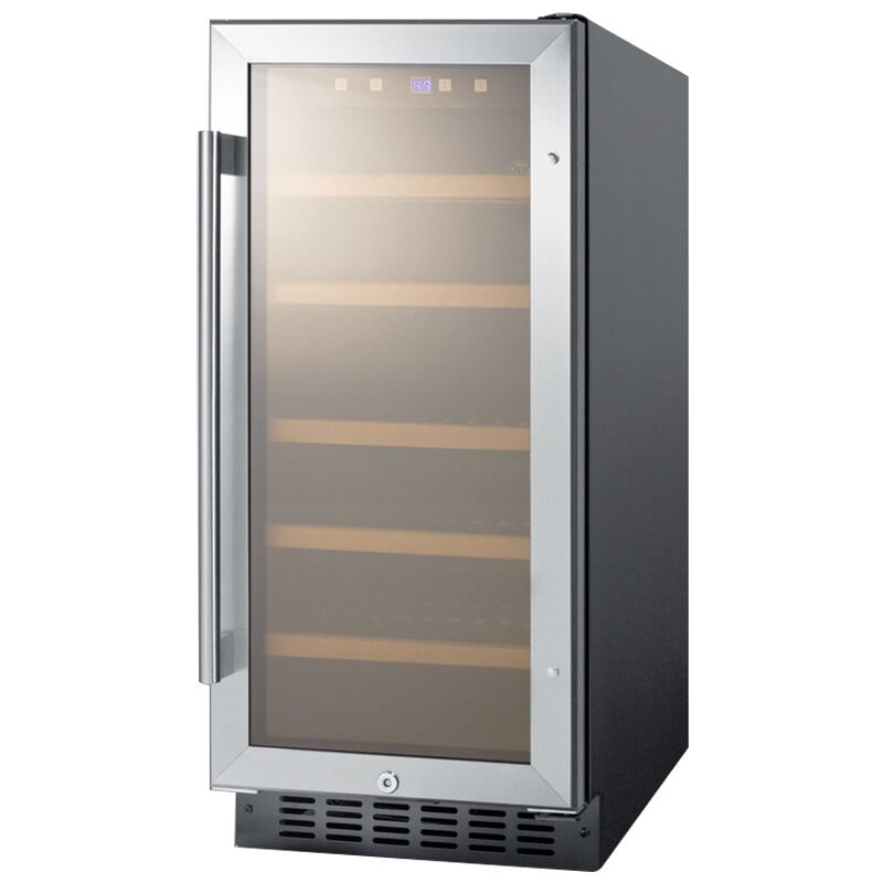 Summit 15 in. Undercounter Wine Cooler with Wood Racks, Single Temperature Zone & 23 Bottle Capacity - Stainless Steel, , hires
