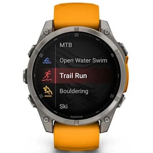 Garmin f nix 8 47 mm, AMOLED Smart Watch - Sapphire, Titanium with Spark Orange/Graphite Silicone Band, , hires