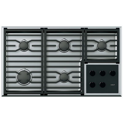 Wolf Transitional Series 36 in. 5-Burner Natural Gas Cooktop with Simmer Burner & Power Burner - Stainless Steel | CG365TS
