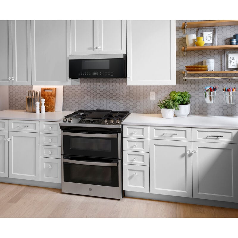 GE 30 in. 1.2 cu. ft. 1000W Low Profile Over-the-Range Microwave with 400 CFM & Sensor Cooking - Stainless Steel, , hires