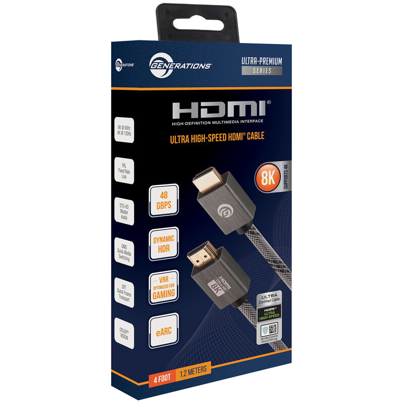 Generations Ultra-Premium Series 4 FT. 48 GBPS High-Speed HDMI Cable - Gray/Black, , hires