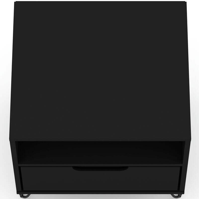 Manhattan Comfort Rockefeller Mid-Century Modern 1-Drawer Nightstand Black, Black, hires
