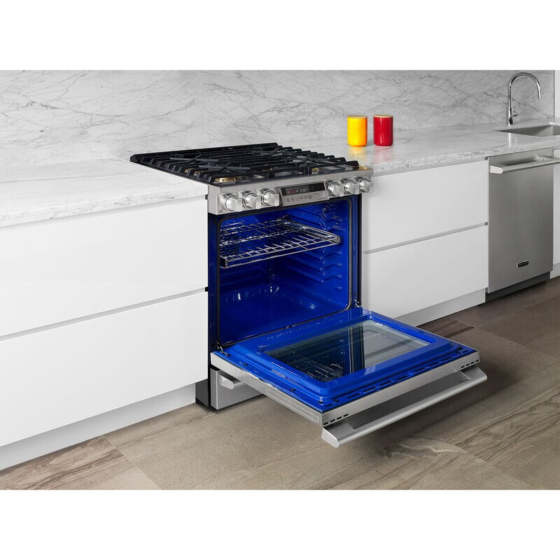 Signature Kitchen Suite 30 in. 6.3 cu. ft. Smart Standard Convection Slide-In Gas Range with 5 Sealed Burners & Griddle - Stainless Steel, , hires