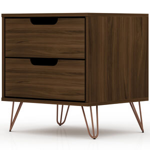Manhattan Comfort Rockefeller Mid-Century Modern 2-Drawer Nightstand - Brown, Brown, hires