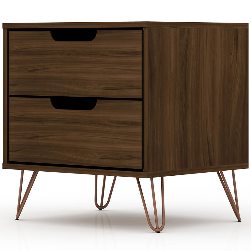 Manhattan Comfort Rockefeller Mid-Century Modern 2-Drawer Nightstand - Brown, Brown, hires
