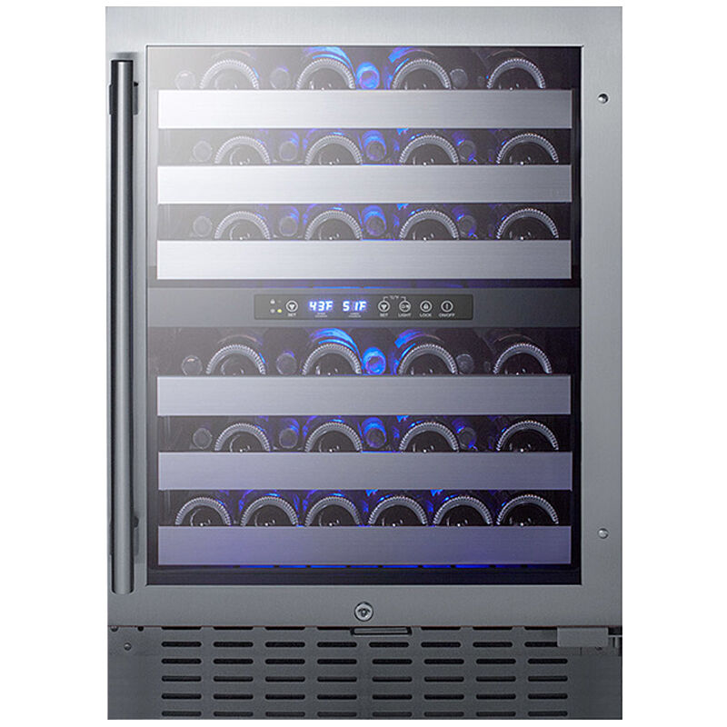 Summit 24 in. Compact Built-In or Freestanding Wine Cooler with 46 Bottle Capacity, Dual Temperature Zones & Digital Control - Custom Panel Ready, , hires
