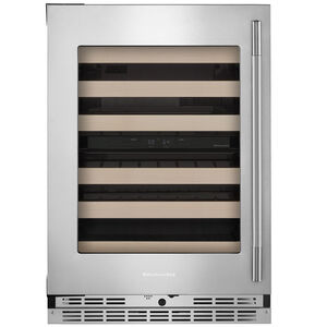 KitchenAid 24 in. Undercounter Left Hinged Wine Cooler with Wood Racks, Dual Temperature Zone(s) & 46-Bottle Capacity - Stainless Steel with Printshield Finish, , hires