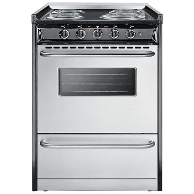 Summit 24 in. 2.9 cu. ft. Oven Slide-In Electric Range with 4 Coil Burners - Stainless Steel | TEM610BRWY