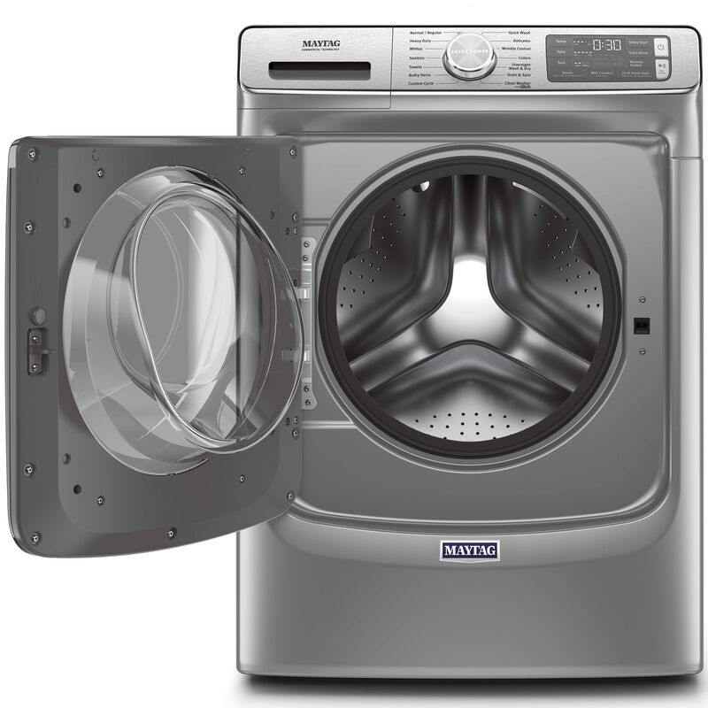 Maytag 27 in. 5.0 cu. ft. Smart Stackable Front Load Washer with Extra Power, 24-Hr Fresh Hold Option, Sanitize & Steam Wash Cycle - Metallic Slate, Metallic Slate, hires