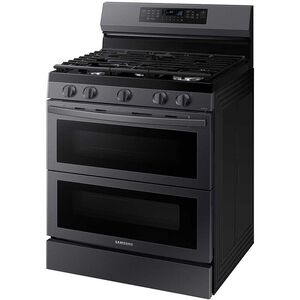 Samsung 30 in. 6 cu. ft. Smart Air Fry True European Convection Double Oven Gas Range with 5 Sealed Burners & Griddle - Black Stainless, Black Stainless, hires