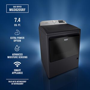 Maytag 27 in. 7.4 cu. ft. Smart Gas Dryer with Extra Power, Sensor Dry & Steam Cycle - Midnight Steel, Midnight Steel, hires
