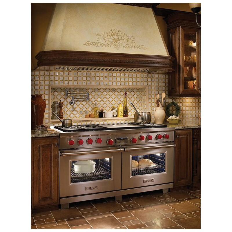 Wolf 60 in. 9.0 cu. ft. Double Oven Freestanding Dual Fuel Range with 6 Sealed Burners & Griddle - Stainless Steel, , hires