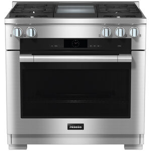 Miele 36 in. 5.8 cu. ft. Convection Oven Freestanding Gas Range with 6 Sealed Burners & Griddle - Clean Touch Steel, , hires
