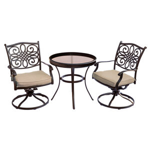Hanover Traditions 3-Piece 30" Round Glass Top Bistro Set with Swivel Rocker Chairs - Tan, , hires