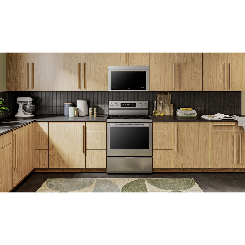 KitchenAid 30 in. 5.3 cu. ft. Smart Air-Fry True European Convection Electric Range with Radiant Burners - Stainless Steel with PrintShield Finish, , hires