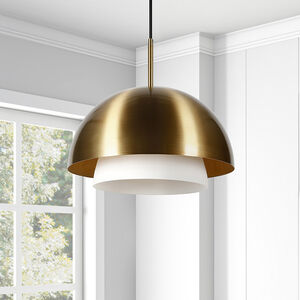 Hudson & Canal Octavia 15.75 in. I Light Pendant with White Frosted Glass - Brass, , hires