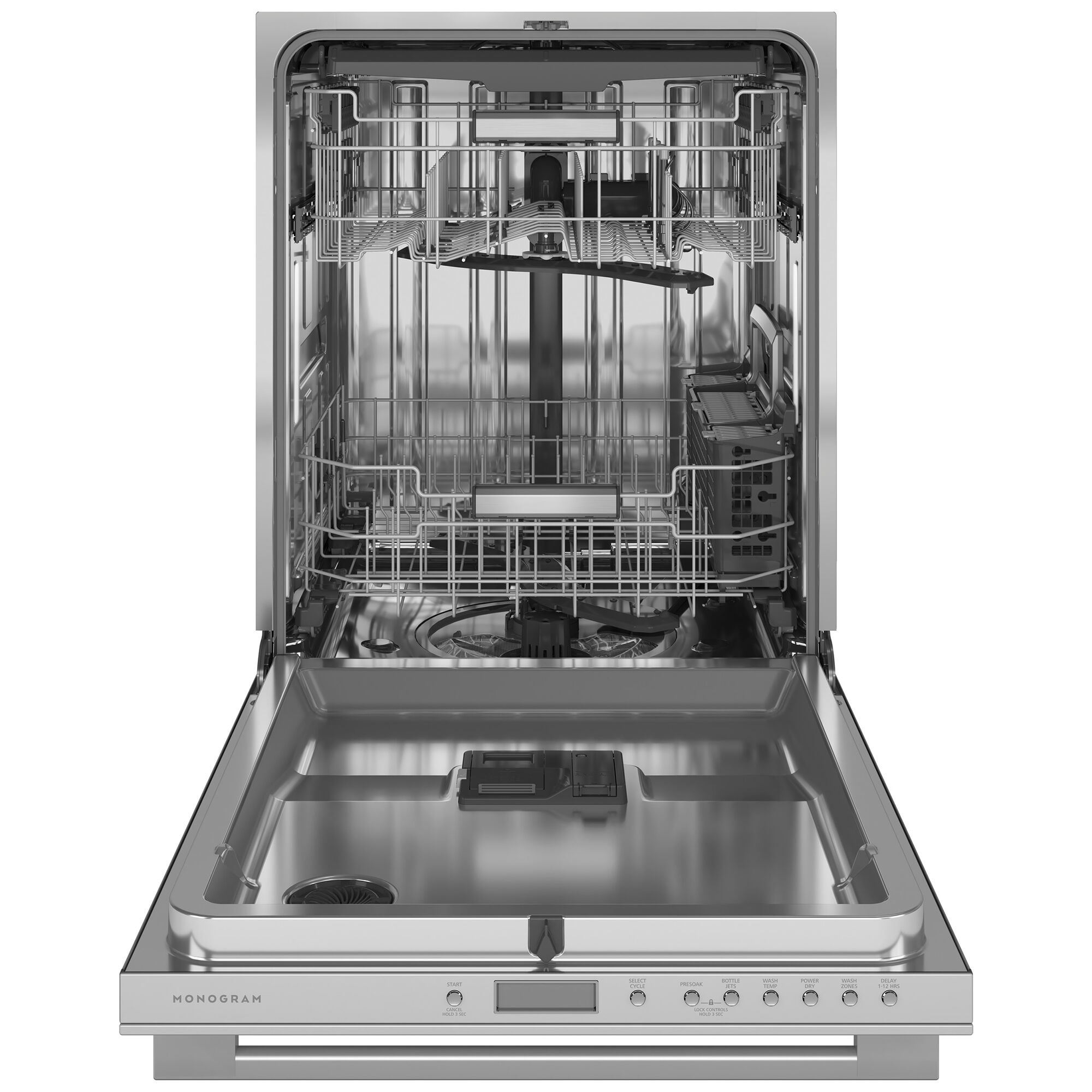 Monogram 24 in. Smart Built In Dishwasher with Top Control 42 dBA Sound Level 16 Place Settings 7 Wash Cycles Sanitize Cycle Stainless Steel
