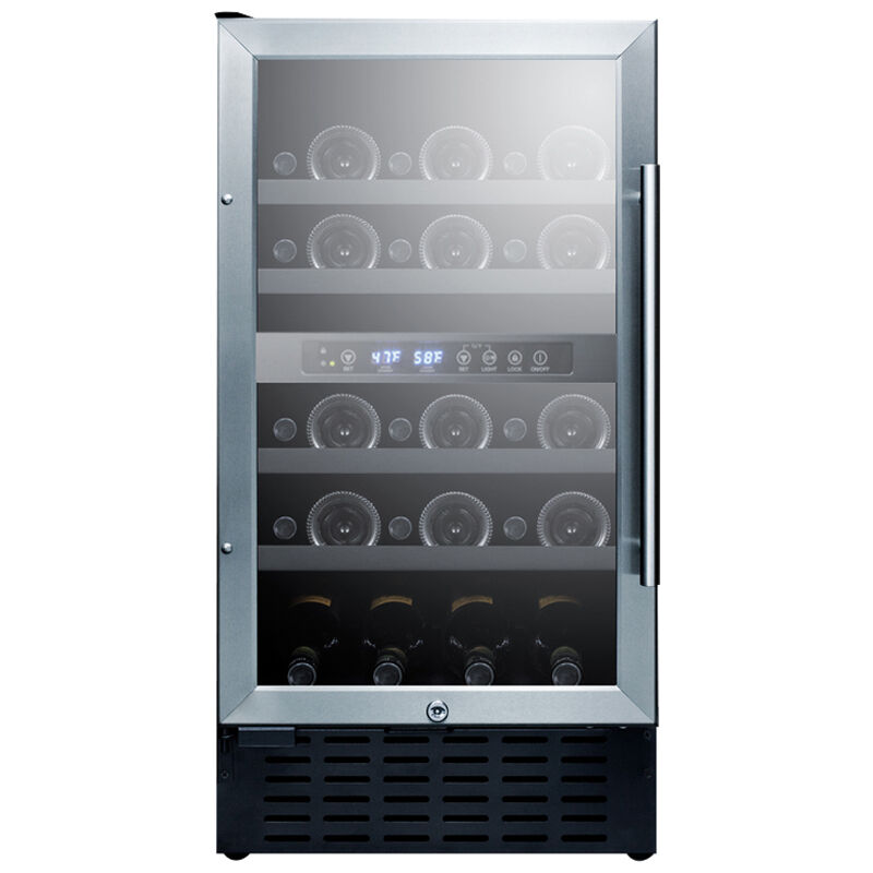Summit 18 in. Undercounter Wine Cooler with Wood Racks, Dual Temperature Zones & 28 Bottle Capacity - Stainless Steel, , hires
