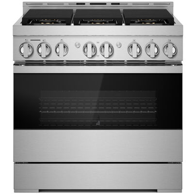 JennAir Noir Series 36 in. 5.1 cu. ft. Smart Convection Oven Freestanding Gas Range with 6 Sealed Burners - Stainless Steel | JGRP436HM