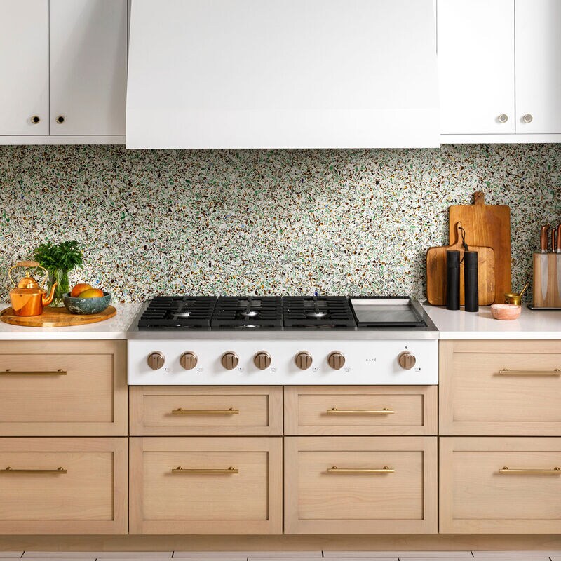 Cafe 48 in. 6-Burner Natural Gas Rangetop with Griddle, Simmer Burner & Power Burner - Matte White, Matte White, hires