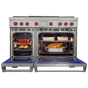 Wolf 48 in. 7.8 cu. ft. Smart Convection Double Oven Freestanding Dual Fuel Range with 4 Sealed Burners, Grill & Griddle - Stainless Steel, , hires