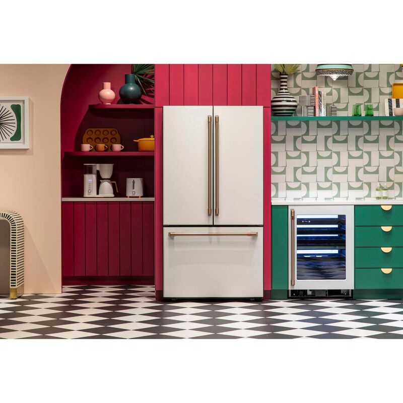 Cafe 24 in. Undercounter Smart Wine Cooler with Metal Wire Racks, Dual Temperature Zones & 46 Bottle Capacity - Matte White, Matte White, hires