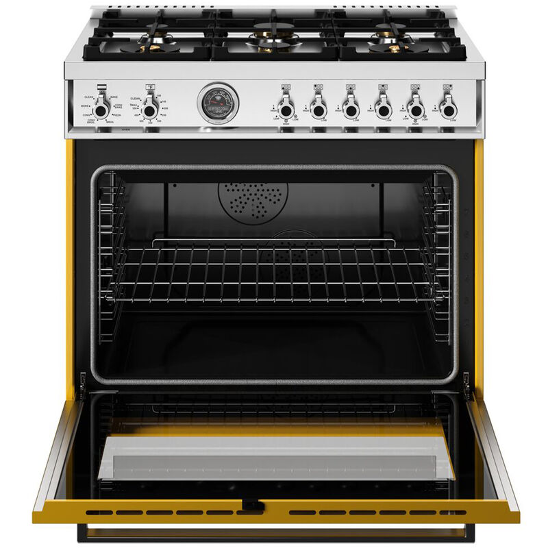 Bertazzoni Professional Series 36 in. 5.7 cu. ft. Air Fry Dual Convection Dual Fuel Range with 6 Sealed Burners & Griddle - Yellow, , hires