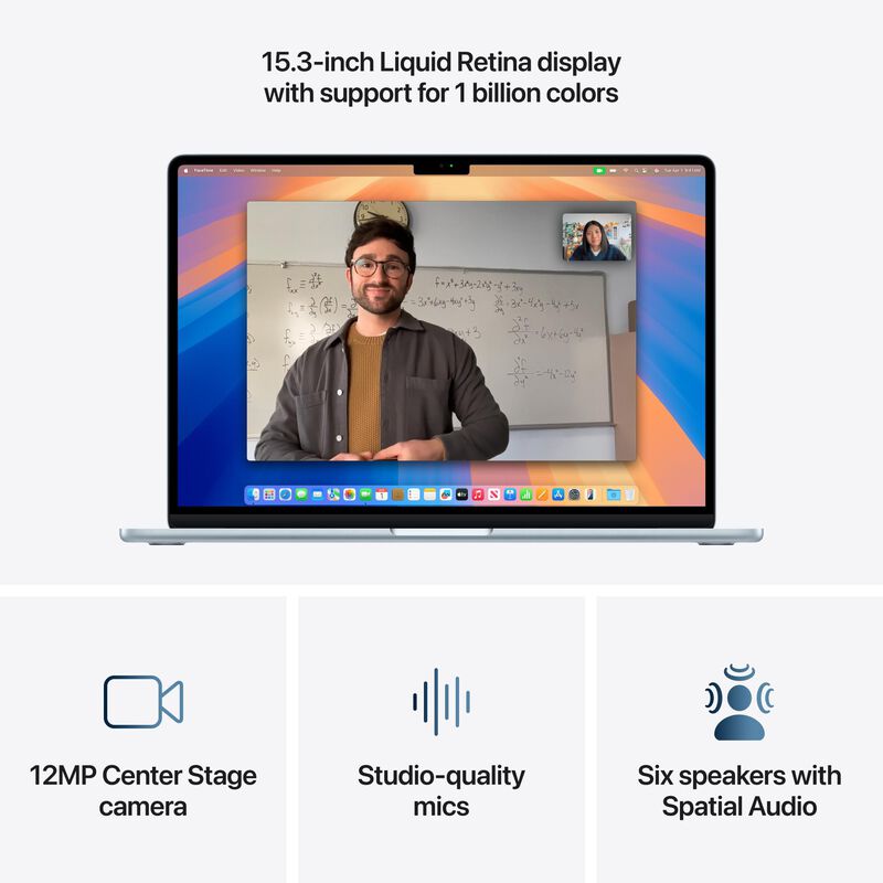 Apple MacBook Air (2025) 15.3 in. Notebook with Apple Intelligence, Apple M4 10-Core CPU, 10-Core GPU, 16 GB RAM, 256 GB SSD, up to 18 Hrs. of Battery Life & Mac OS - Sky Blue, , hires