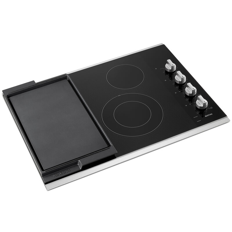 Maytag 30 in. 4-Burner Electric Cooktop with Power Burner, Reversible Grill & Griddle - Stainless Steel, , hires
