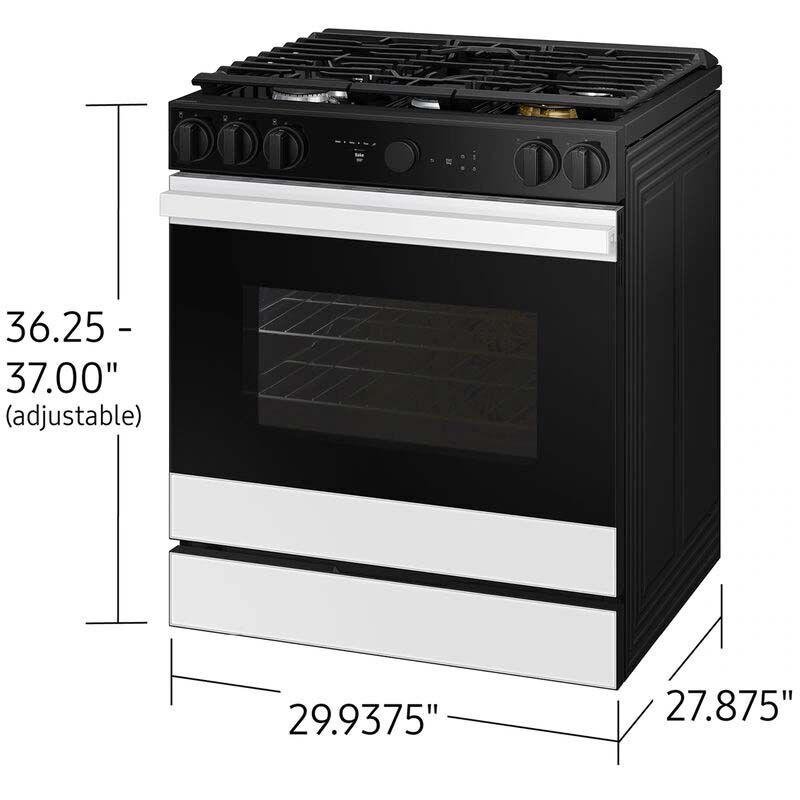 Samsung Bespoke 30 in. 6 cu. ft. Smart Air Fry True European Convection Slide-In Gas Range with 5 Sealed Burners & Griddle - White Glass, White Glass, hires