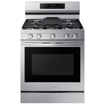 Samsung 30 in. 6.0 cu. ft. Smart Air Fry Convection Oven Freestanding Gas Range with 5 Sealed Burners & Griddle - Stainless Steel | NX60A6711SS