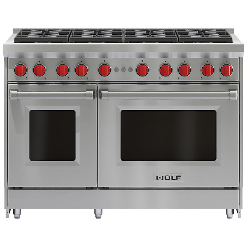Wolf 48 in. 6.9 cu. ft. Standard Convection Double Oven Gas Range with 8 Sealed Burners - Stainless Steel, , hires