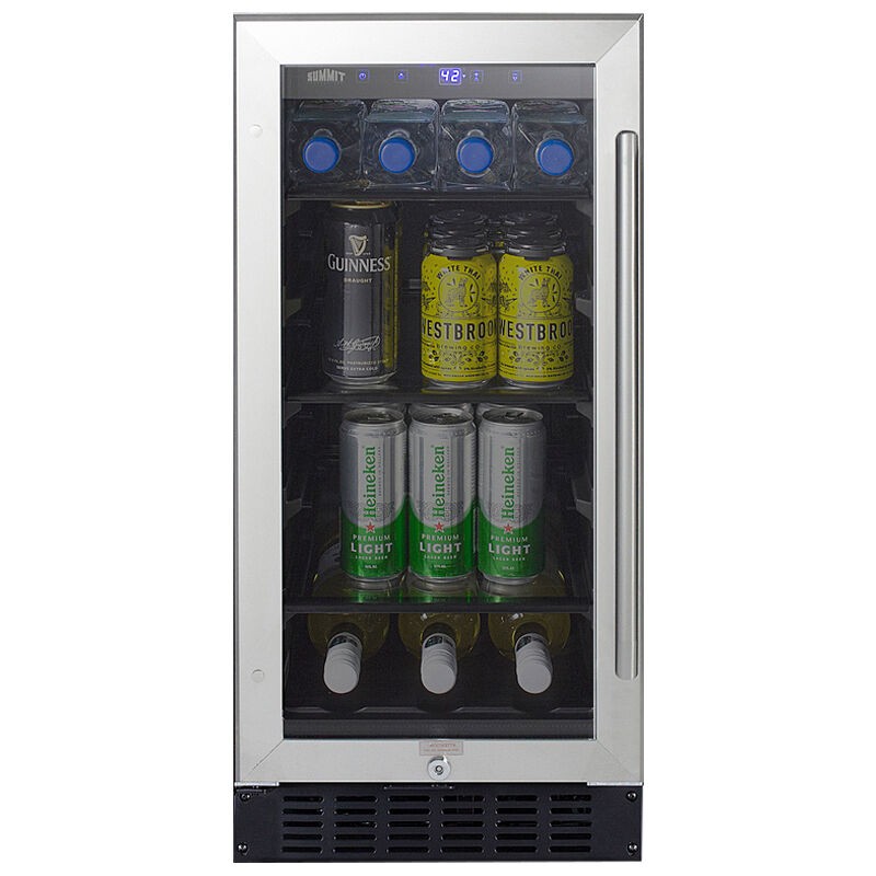 Summit 15 in. 2.3 cu. ft. Built-In/Freestanding Beverage Center with Adjustable Shelves & Digital Control Left Hinged - Stainless Steel, , hires
